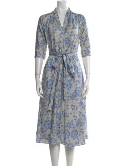 Pre-owned Luisa Beccaria Floral Print Long Dress In Blue