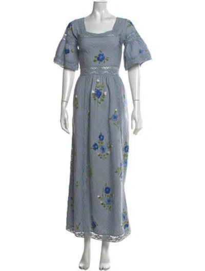 Pre-owned Luisa Beccaria Floral Print Long Dress In Blue