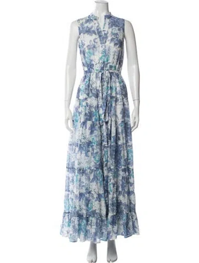 Pre-owned Luisa Beccaria Floral Print Long Dress In Blue
