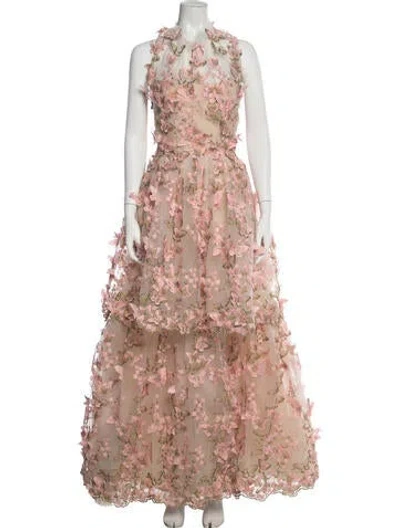 Pre-owned Luisa Beccaria Floral Print Long Dress In Pink
