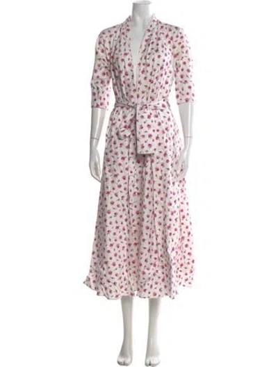 Pre-owned Luisa Beccaria Floral Print Long Dress In White