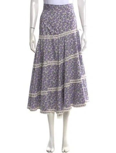 Pre-owned Luisa Beccaria Floral Print Long Skirt In Purple