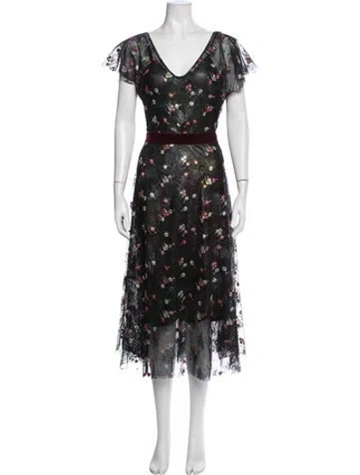 Pre-owned Luisa Beccaria Floral Print Midi Length Dress In Black