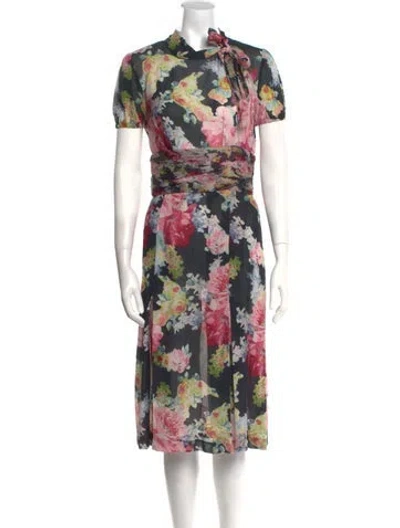 Pre-owned Luisa Beccaria Floral Print Midi Length Dress In Neutral