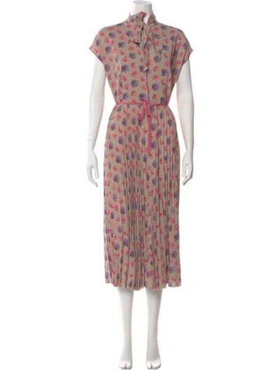 Pre-owned Luisa Beccaria Floral Print Midi Length Dress In Neutral