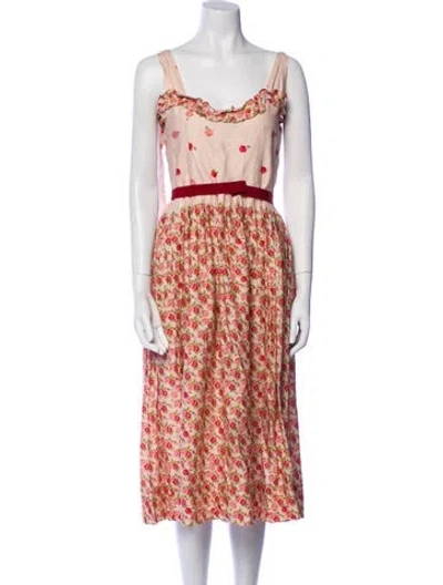 Pre-owned Luisa Beccaria Floral Print Midi Length Dress In Pink