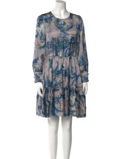 Pre-owned Luisa Beccaria Floral Print Mini Dress In Neutral