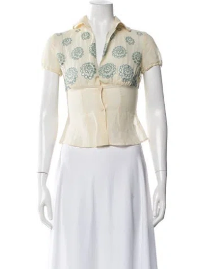 Pre-owned Luisa Beccaria Floral Print Short Sleeve Blouse In Neutral