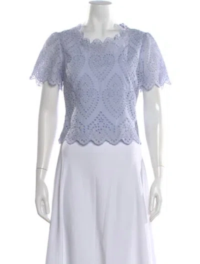 Pre-owned Luisa Beccaria Floral Print Square Neckline Blouse In Blue