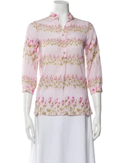Pre-owned Luisa Beccaria Floral Print Three-quarter Sleeve Blouse In Pink
