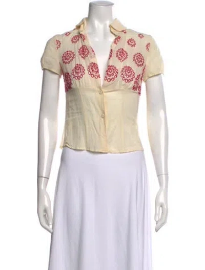 Pre-owned Luisa Beccaria Floral Print V-neck Blouse In Neutral