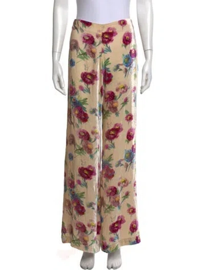Pre-owned Luisa Beccaria Floral Print Wide Leg Pants In Neutrals