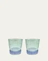 Luisa Beccaria Green Shaded Short Glass Tumblers, Set Of 2 In 592s Shaded From Green To Blue