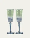 Luisa Beccaria Green Shaded Stemmed Flute Glasses, Set Of 2 In 592s Shaded From Green To Blue