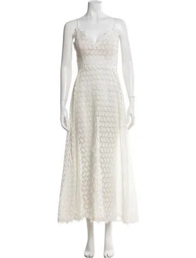 Pre-owned Luisa Beccaria Lace Pattern Long Dress In Neutral