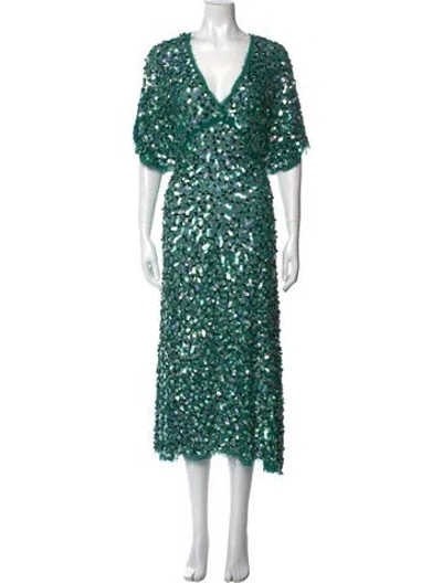 Pre-owned Luisa Beccaria Lace Pattern Long Dress W/ Tags In Green