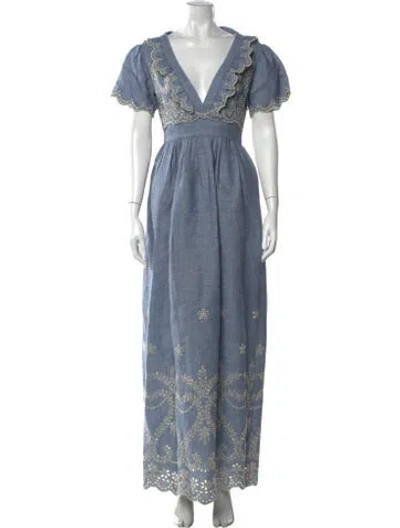 Pre-owned Luisa Beccaria Linen Long Dress In Blue