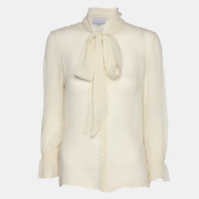 Luisa Beccaria Off White Chiffon Scarf Neck Button Front Blouse In Burgundy