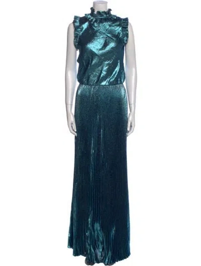 Pre-owned Luisa Beccaria Printed Long Dress In Blue