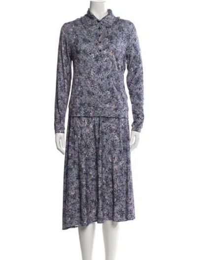 Pre-owned Luisa Beccaria Printed Ruffle Embellishment Skirt Set In Blue