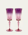 Luisa Beccaria Purple Shaded Stemmed Flute Glasses, Set Of 2 In 271s  Shaded From Violet To Pink
