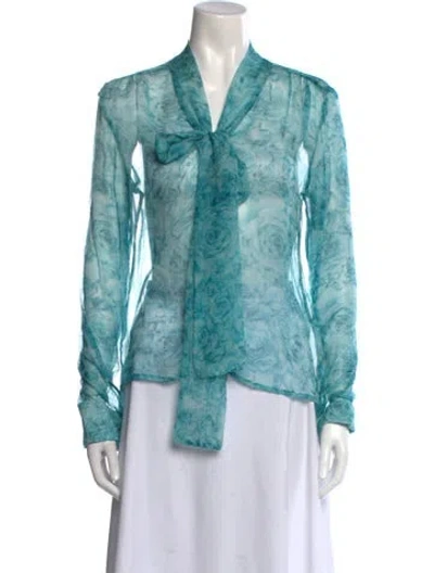 Pre-owned Luisa Beccaria Silk Printed Button-up Top In Blue