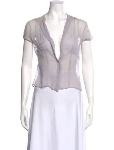 Pre-owned Luisa Beccaria Silk V-neck Blouse In Gray