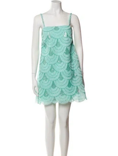 Pre-owned Luisa Beccaria Square Neckline Mini Dress W/ Tags In Green