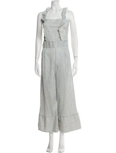 Pre-owned Luisa Beccaria Striped Square Neckline Jumpsuit In White