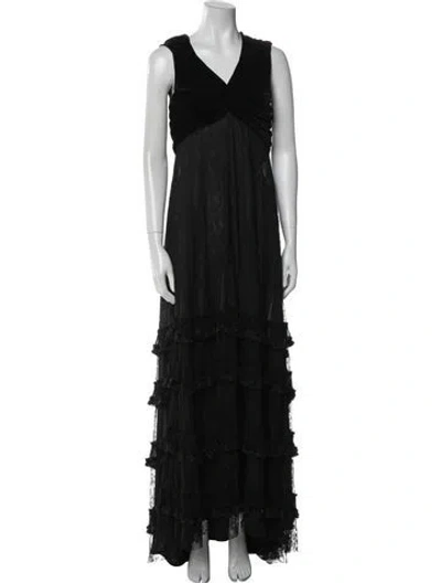 Pre-owned Luisa Beccaria V-neck Long Dress In Black