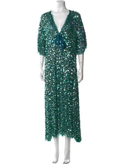 Pre-owned Luisa Beccaria V-neck Long Dress In Green