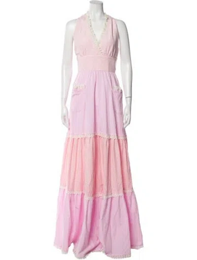 Pre-owned Luisa Beccaria V-neck Long Dress In Pink