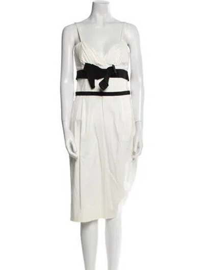 Pre-owned Luisa Beccaria V-neck Midi Length Dress In White