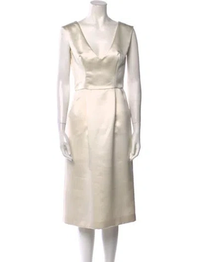 Pre-owned Luisa Beccaria V-neck Midi Length Dress In White