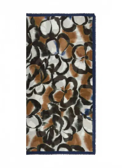 Luisa Cerano Abstract Print Scarf In Dark Blue/ Black/ White In Multi