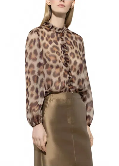 Luisa Cerano Animal Print Silk Blouse In Multi In Brown