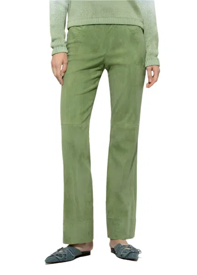 Luisa Cerano Baby Flare Suede Leather Trousers In Easy Green
