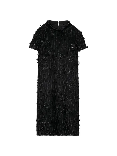 Luisa Cerano Beaded Shift Dress In Black