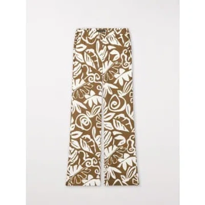 Luisa Cerano Bootcut Trousers Leaf Print In Brown