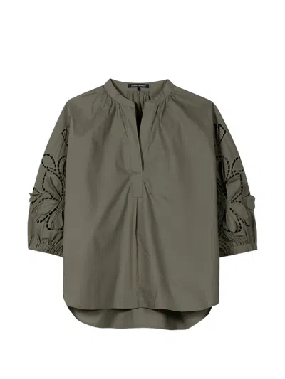 Luisa Cerano Broderie Anglaise Appliqué Blouse In Green