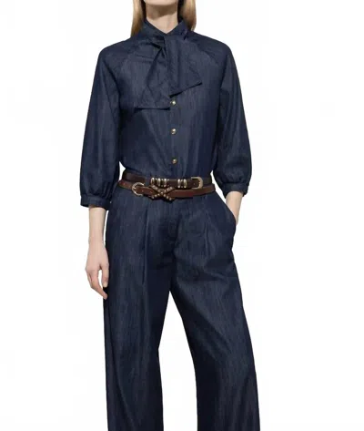 Luisa Cerano Button Front Blouse With Tie In Blue
