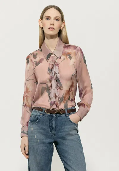 Luisa Cerano Button-down Silk Blouse In Multi In Pink