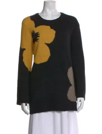 Pre-owned Luisa Cerano Cashmere Floral Print Sweater In Black