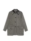 Luisa Cerano Check-pattern Leather-collar Coat In Grey