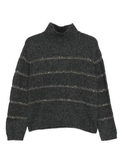 Luisa Cerano Embellished Turtleneck Knitted Sweater In Gray