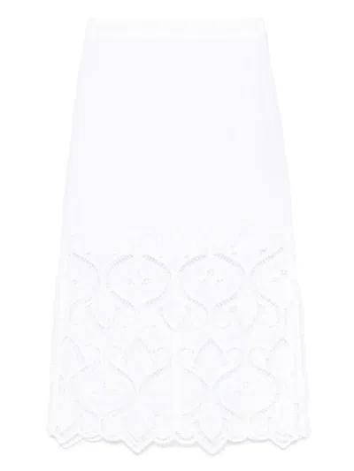 Luisa Cerano Embroidered Midi Skirt In White