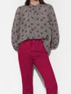Luisa Cerano Floral Print Blouse In Taupe/ Fuchsia In Gray