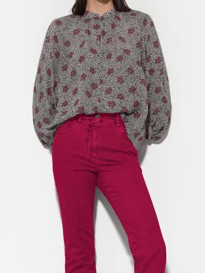 Luisa Cerano Floral Print Blouse In Taupe/ Fuchsia In Gray