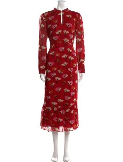 Pre-owned Luisa Cerano Floral Print Long Dress In Red
