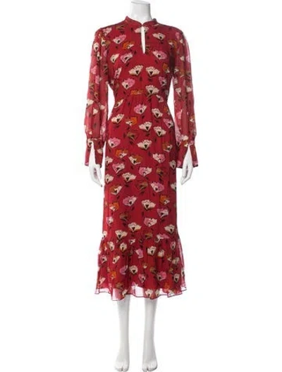 Pre-owned Luisa Cerano Floral Print Long Dress In Red